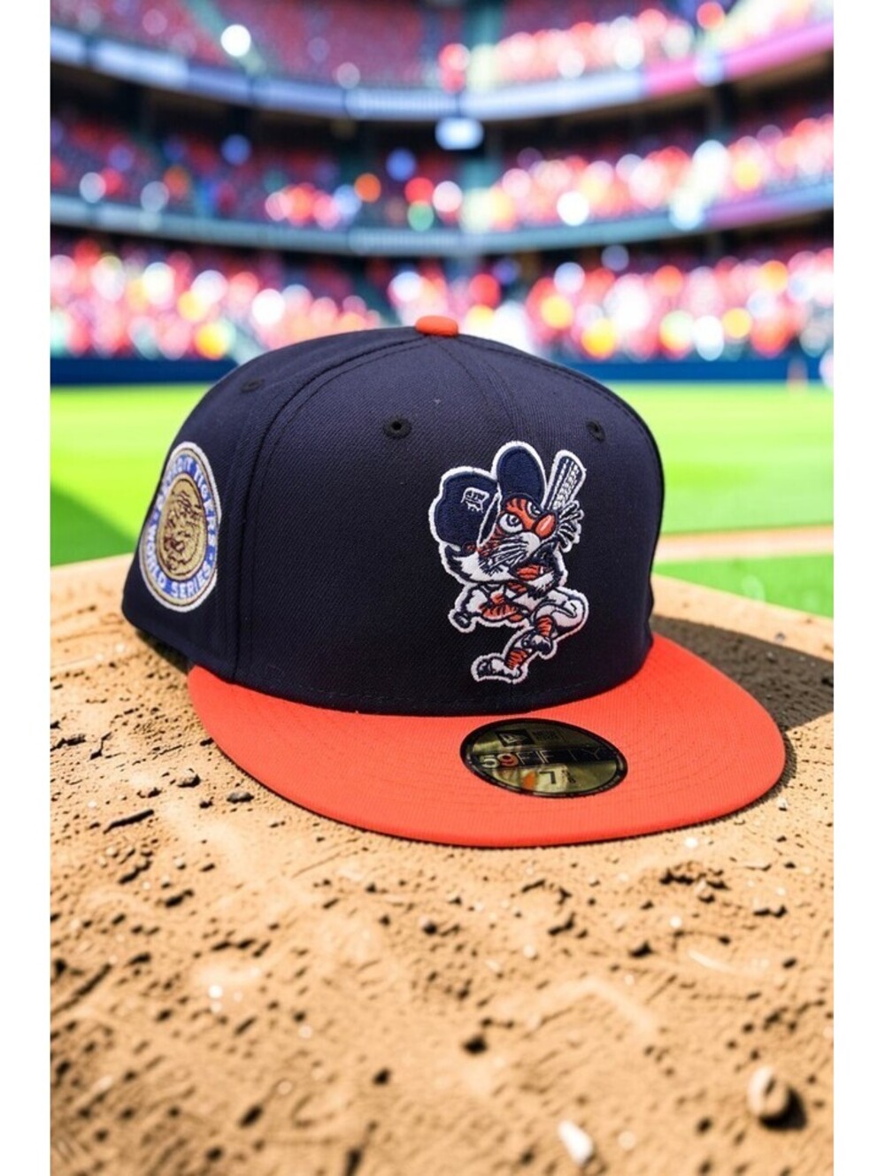 DETROIT TIGERS New Era 59FIFTY Fitted Hat 7 5/8 Navy Orange Sliding Kitty NWT